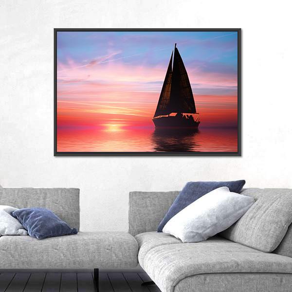 Sailing At Sunset On The Ocean Canvas Wall Art-3 Horizontal-Gallery Wrap-25" x 16"-Tiaracle