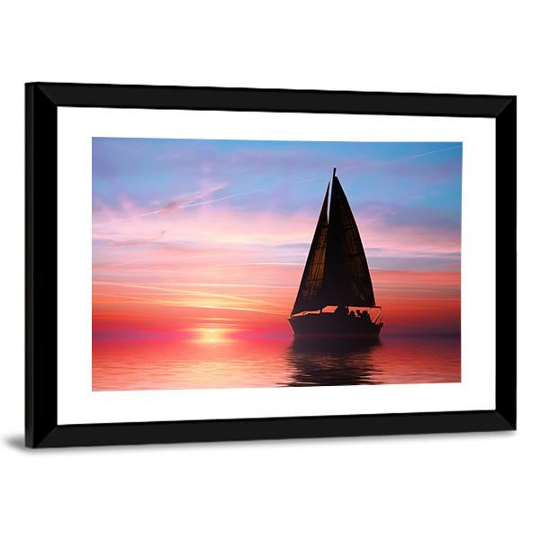 Sailing At Sunset On The Ocean Canvas Wall Art-3 Horizontal-Gallery Wrap-25" x 16"-Tiaracle