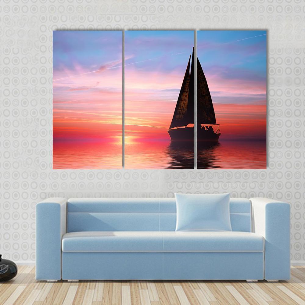 Sailing At Sunset On The Ocean Canvas Wall Art-3 Horizontal-Gallery Wrap-37" x 24"-Tiaracle