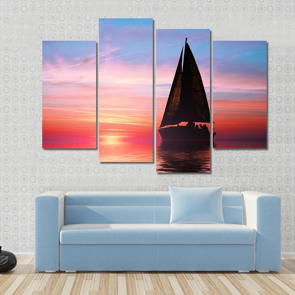 Sailing At Sunset On The Ocean Canvas Wall Art-4 Pop-Gallery Wrap-50" x 32"-Tiaracle