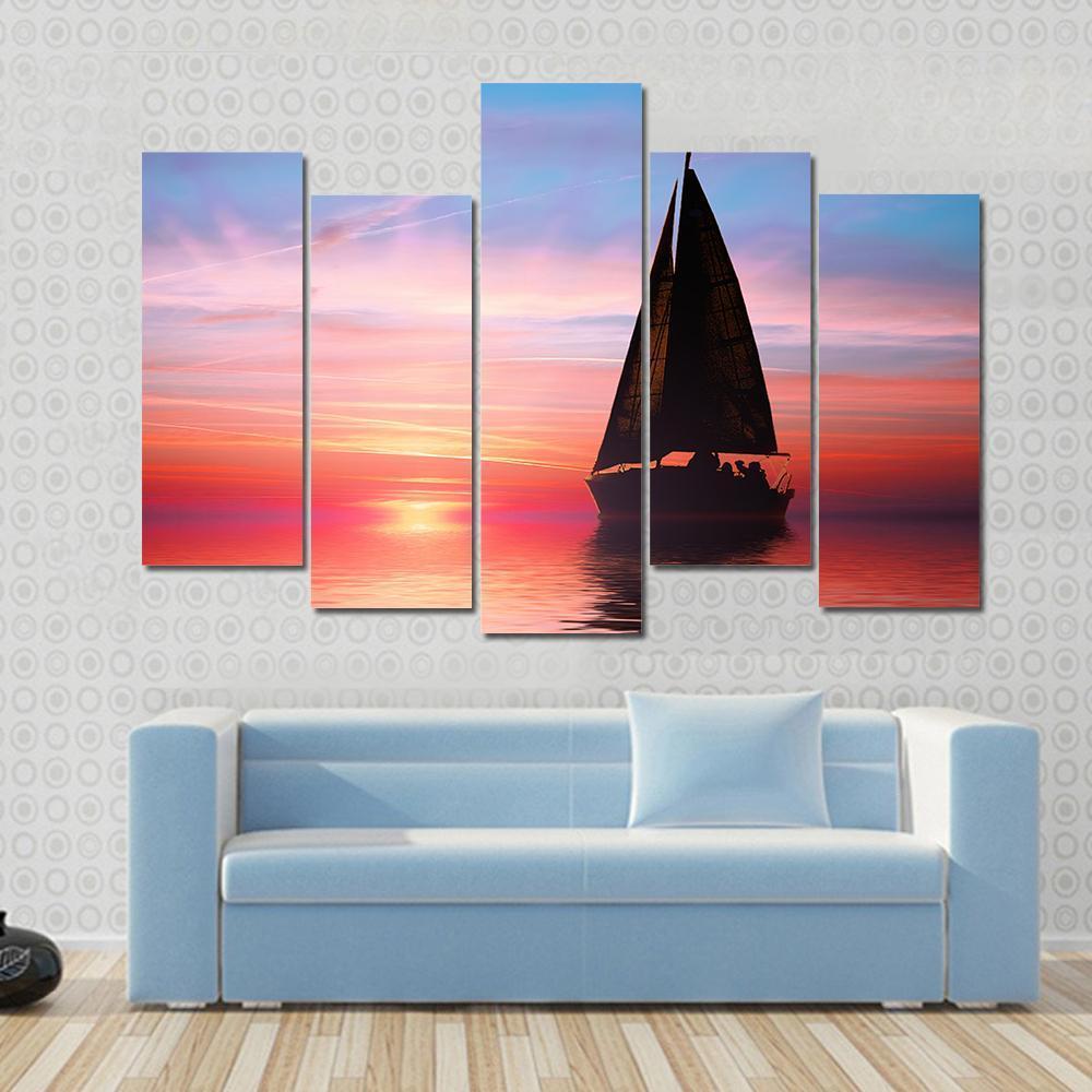 Sailing At Sunset On The Ocean Canvas Wall Art-5 Pop-Gallery Wrap-47" x 32"-Tiaracle