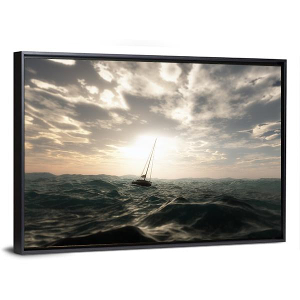 Sailing Boat In Storm Canvas Wall Art-3 Horizontal-Gallery Wrap-25" x 16"-Tiaracle