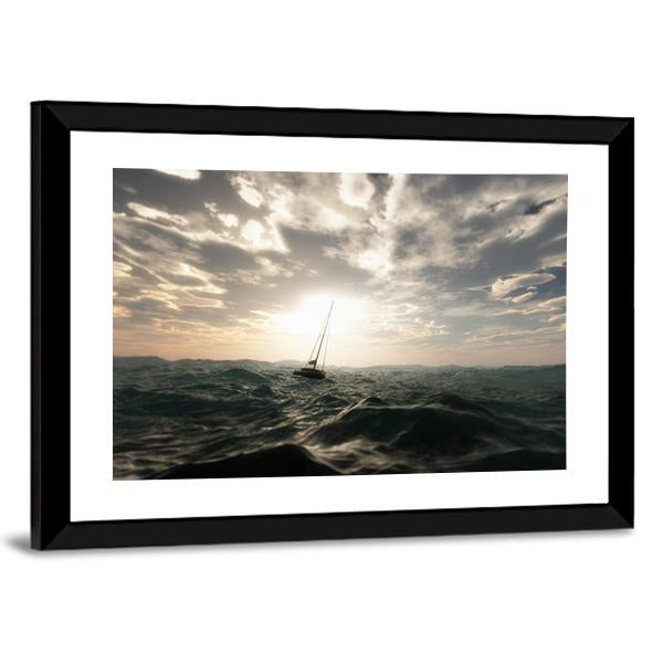 Sailing Boat In Storm Canvas Wall Art-3 Horizontal-Gallery Wrap-25" x 16"-Tiaracle