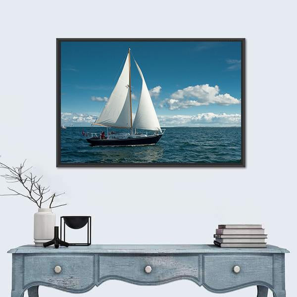 Sailing Boat On The Sea Canvas Wall Art-1 Piece-Floating Frame-24" x 16"-Tiaracle