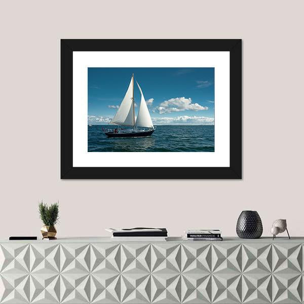 Sailing Boat On The Sea Canvas Wall Art-1 Piece-Framed Print-20" x 16"-Tiaracle