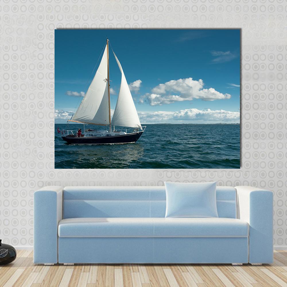 Sailing Boat On The Sea Canvas Wall Art-1 Piece-Gallery Wrap-48" x 32"-Tiaracle