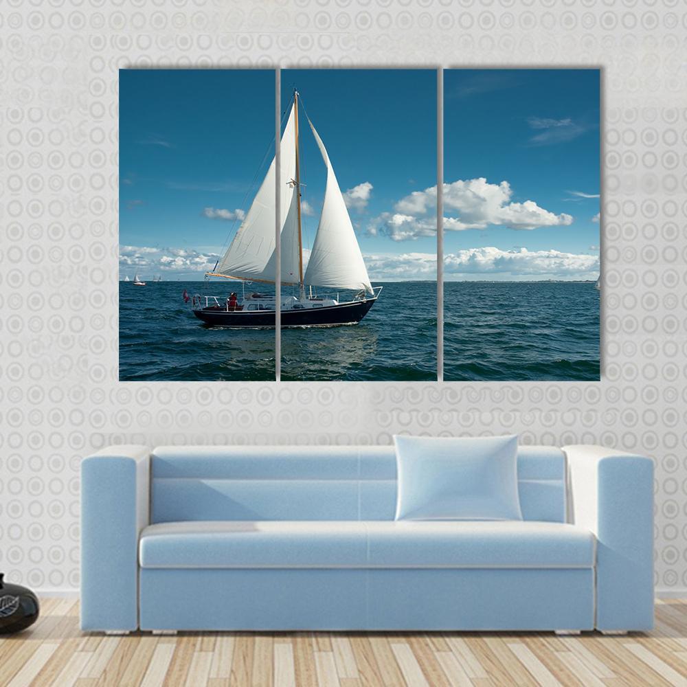 Sailing Boat On The Sea Canvas Wall Art-3 Horizontal-Gallery Wrap-37" x 24"-Tiaracle