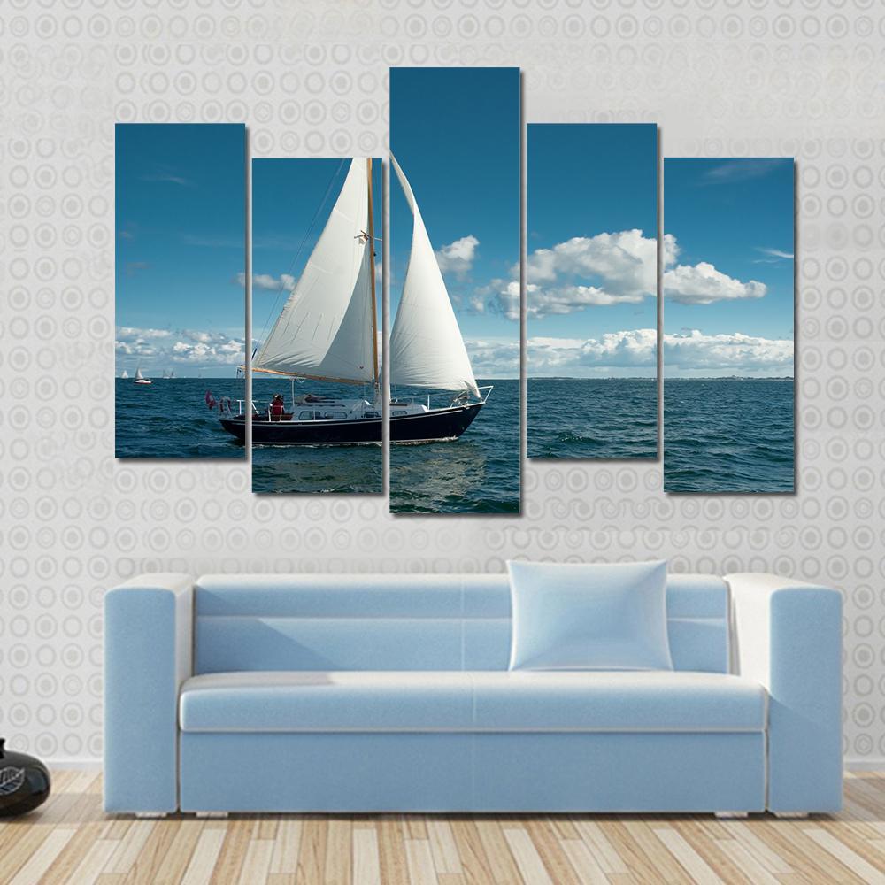 Sailing Boat On The Sea Canvas Wall Art-5 Pop-Gallery Wrap-47" x 32"-Tiaracle