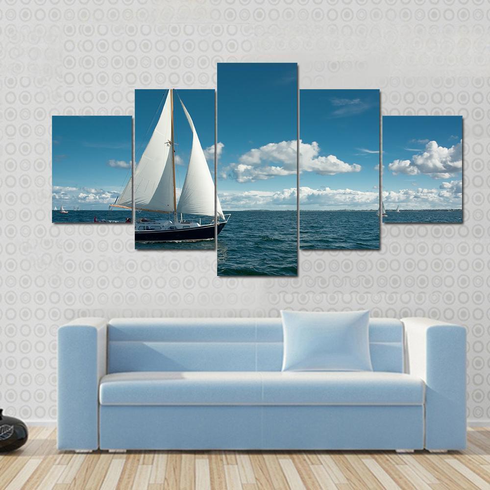 Sailing Boat On The Sea Canvas Wall Art-5 Star-Gallery Wrap-62" x 32"-Tiaracle