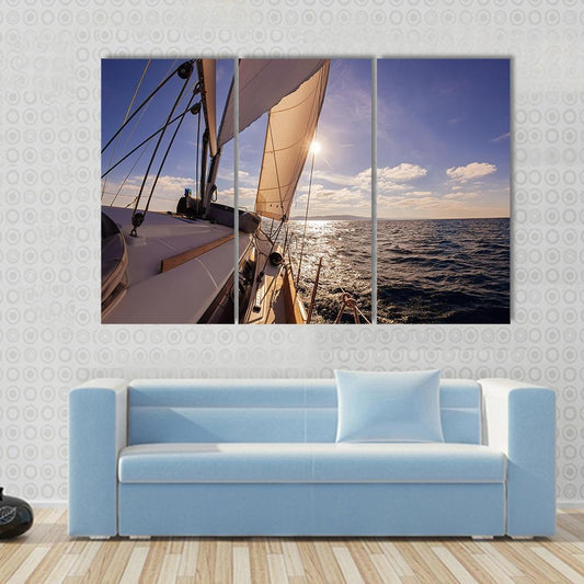 Sailing Boat Wide Angle View In The Sea Canvas Wall Art-3 Horizontal-Gallery Wrap-37" x 24"-Tiaracle