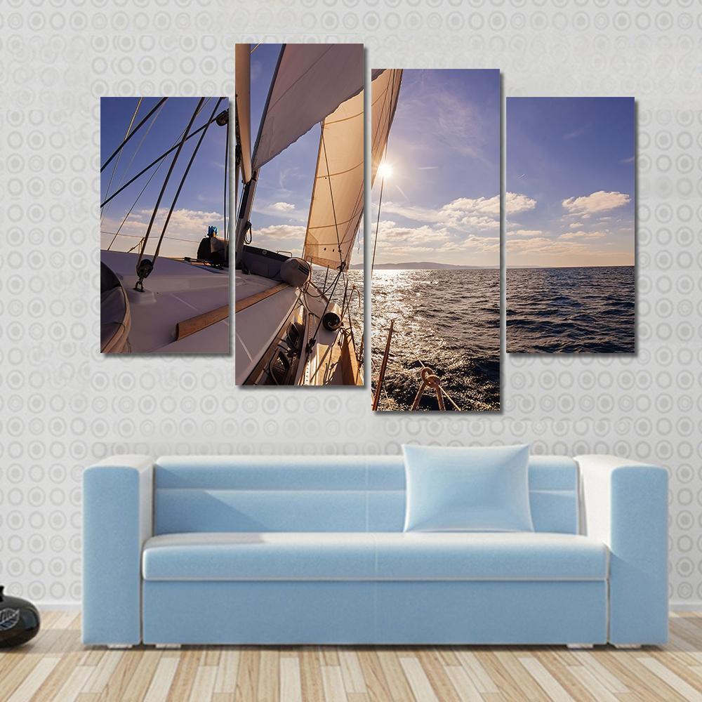 Sailing Boat Wide Angle View In The Sea Canvas Wall Art-4 Pop-Gallery Wrap-50" x 32"-Tiaracle