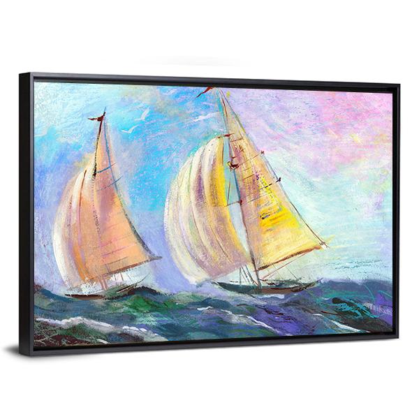 Sailing boats In The Sea Canvas Wall Art-3 Horizontal-Gallery Wrap-25" x 16"-Tiaracle