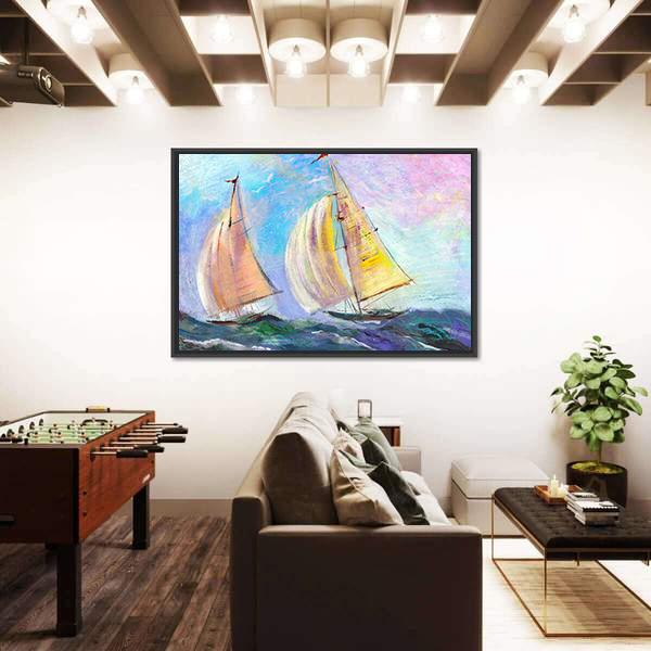 Sailing boats In The Sea Canvas Wall Art-3 Horizontal-Gallery Wrap-25" x 16"-Tiaracle