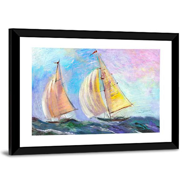 Sailing boats In The Sea Canvas Wall Art-3 Horizontal-Gallery Wrap-25" x 16"-Tiaracle