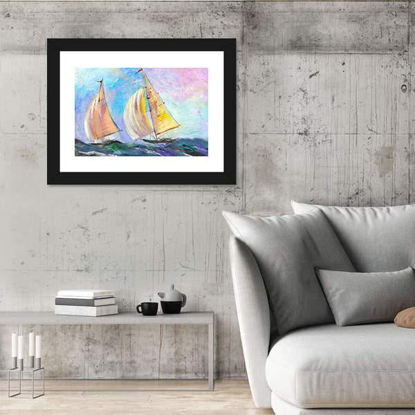 Sailing boats In The Sea Canvas Wall Art-3 Horizontal-Gallery Wrap-25" x 16"-Tiaracle