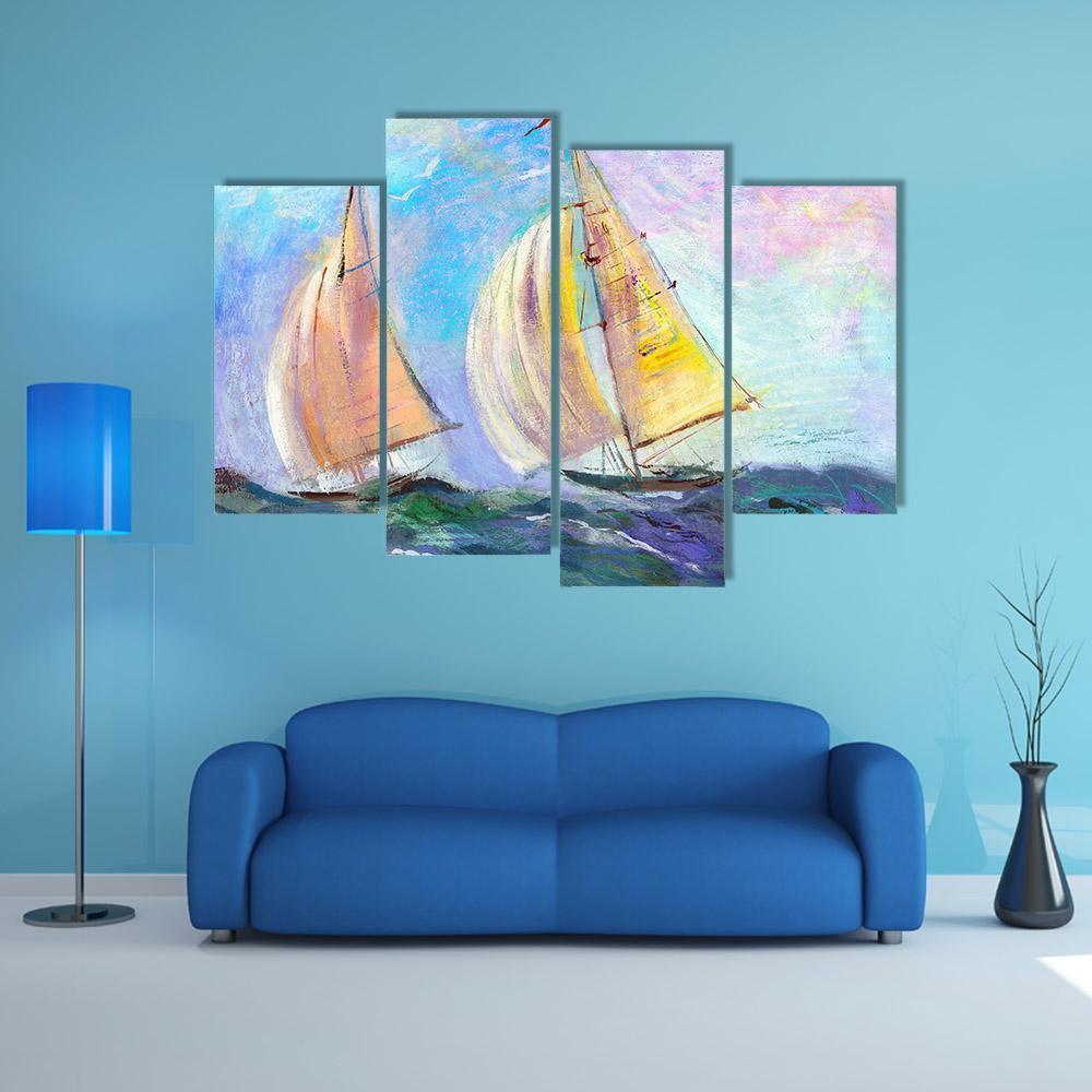 Sailing boats In The Sea Canvas Wall Art-4 Pop-Gallery Wrap-50" x 32"-Tiaracle