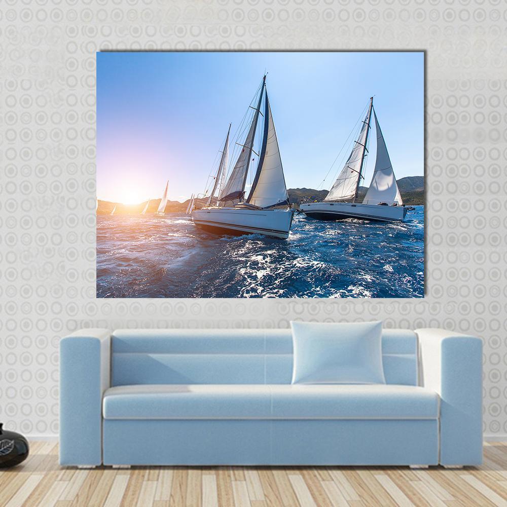 Sailing In The Wind Through The Waves At The Sea Canvas Wall Art-1 Piece-Gallery Wrap-48" x 32"-Tiaracle