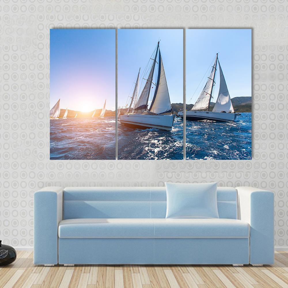 Sailing In The Wind Through The Waves At The Sea Canvas Wall Art-3 Horizontal-Gallery Wrap-37" x 24"-Tiaracle