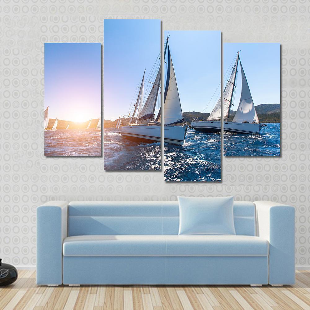 Sailing In The Wind Through The Waves At The Sea Canvas Wall Art-4 Pop-Gallery Wrap-50" x 32"-Tiaracle