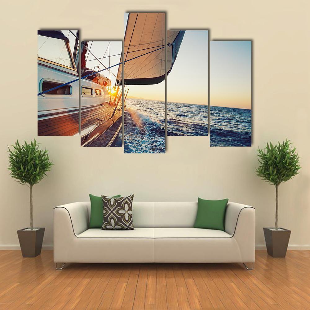 Sailing Into The Sunset Canvas Wall Art-5 Pop-Gallery Wrap-47" x 32"-Tiaracle