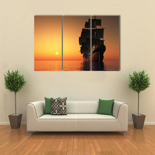 Sailing Ship Canvas Wall Art-3 Horizontal-Gallery Wrap-37" x 24"-Tiaracle
