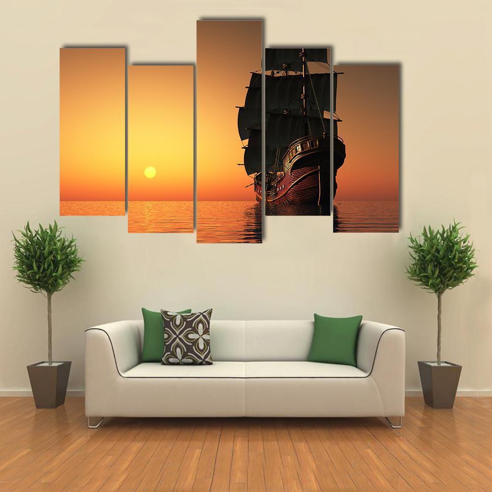 Sailing Ship Canvas Wall Art-5 Pop-Gallery Wrap-47" x 32"-Tiaracle