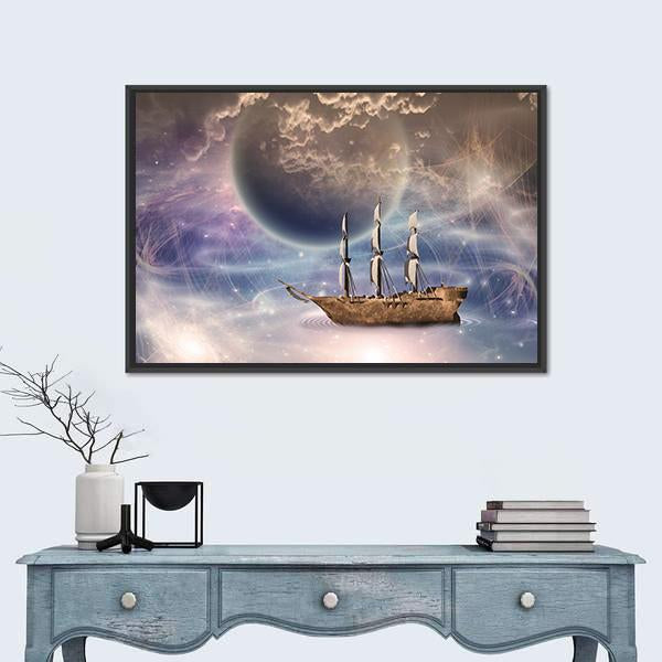 Sailing Ship With Full Sails Canvas Wall Art-1 Piece-Floating Frame-24" x 16"-Tiaracle