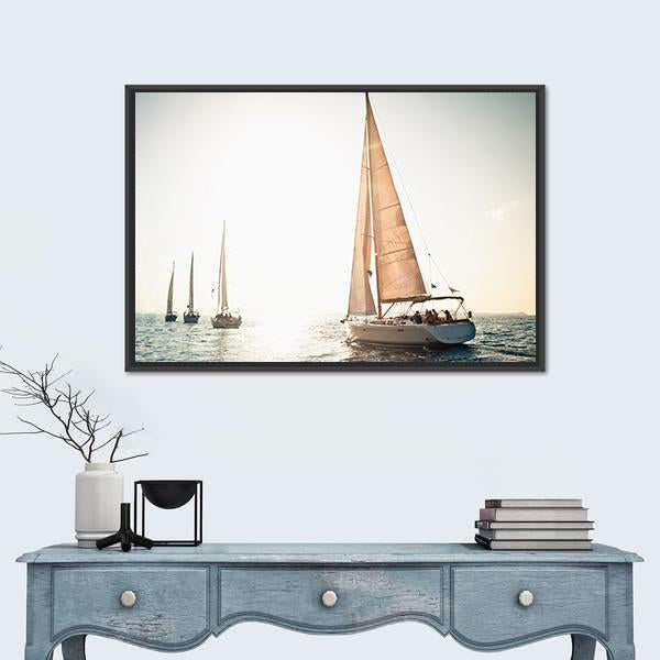 Sailing Ship Yachts Canvas Wall Art-1 Piece-Floating Frame-24" x 16"-Tiaracle