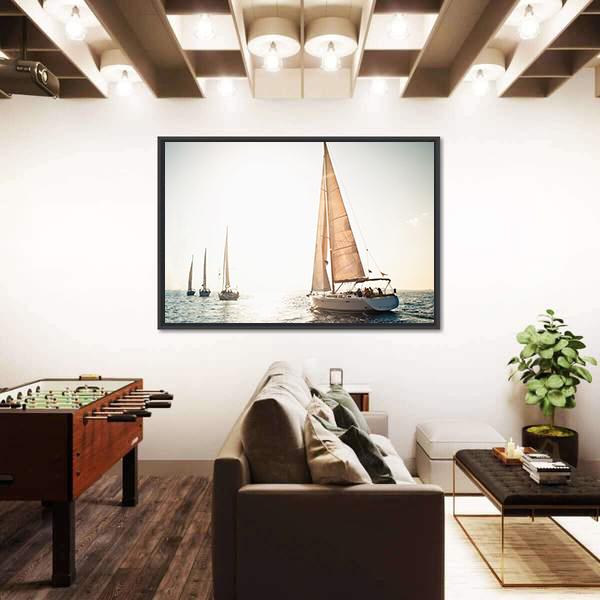 Sailing Ship Yachts Canvas Wall Art-3 Horizontal-Gallery Wrap-25" x 16"-Tiaracle
