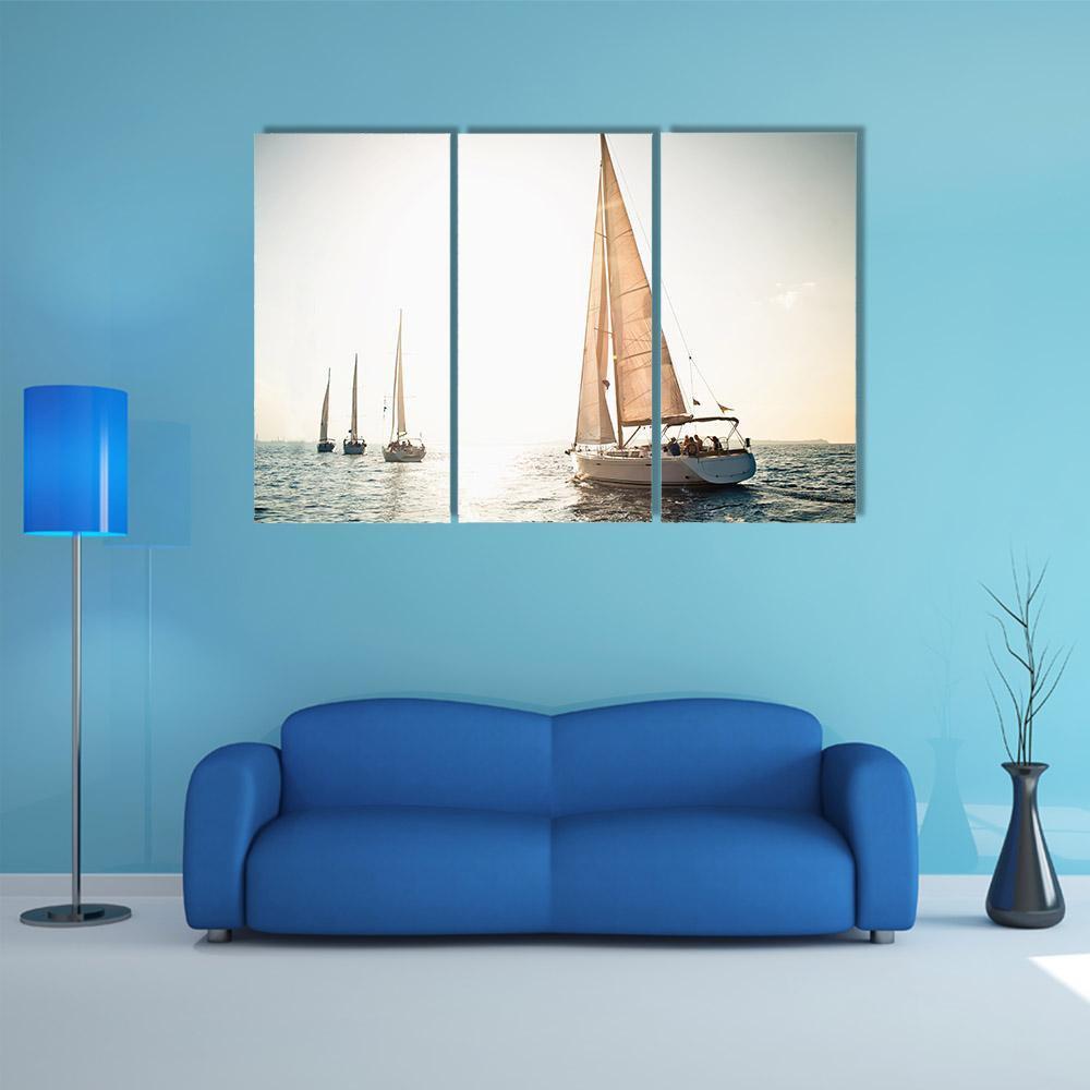 Sailing Ship Yachts Canvas Wall Art-3 Horizontal-Gallery Wrap-37" x 24"-Tiaracle