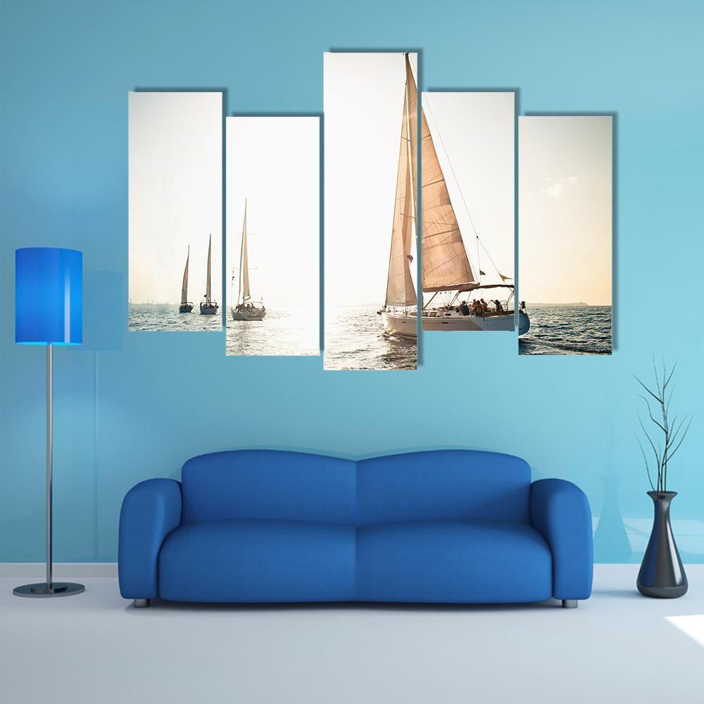Sailing Ship Yachts Canvas Wall Art-5 Pop-Gallery Wrap-47" x 32"-Tiaracle