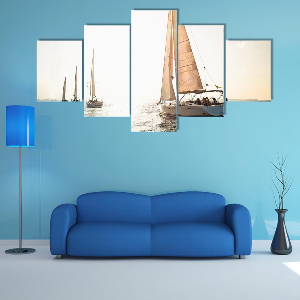Sailing Ship Yachts Canvas Wall Art-5 Star-Gallery Wrap-62" x 32"-Tiaracle
