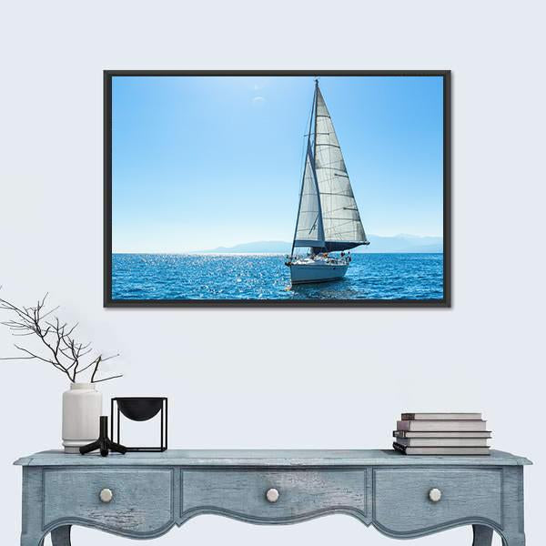 Sailing Ship Yachts With White Sails In The Open Sea Canvas Wall Art-1 Piece-Floating Frame-24" x 16"-Tiaracle