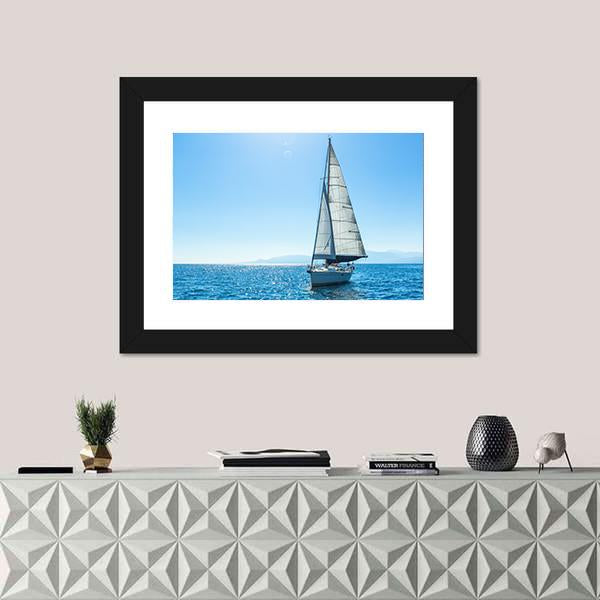 Sailing Ship Yachts With White Sails In The Open Sea Canvas Wall Art-1 Piece-Framed Print-20" x 16"-Tiaracle