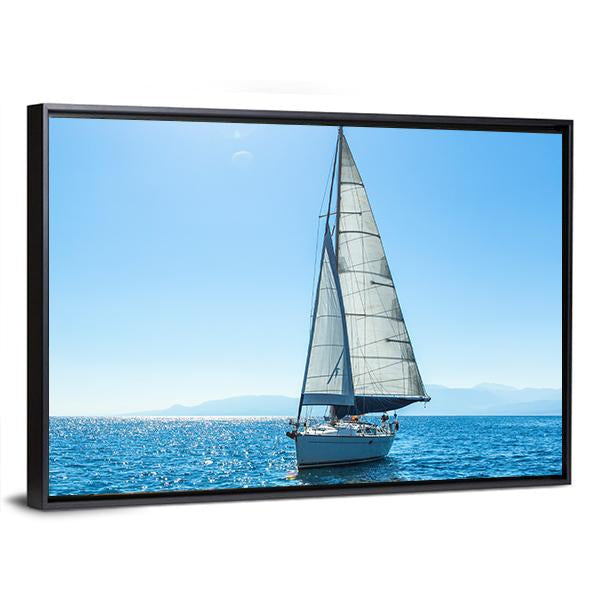 Sailing Ship Yachts With White Sails In The Open Sea Canvas Wall Art-3 Horizontal-Gallery Wrap-25" x 16"-Tiaracle