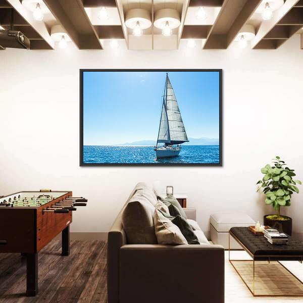 Sailing Ship Yachts With White Sails In The Open Sea Canvas Wall Art-3 Horizontal-Gallery Wrap-25" x 16"-Tiaracle