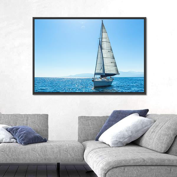 Sailing Ship Yachts With White Sails In The Open Sea Canvas Wall Art-3 Horizontal-Gallery Wrap-25" x 16"-Tiaracle