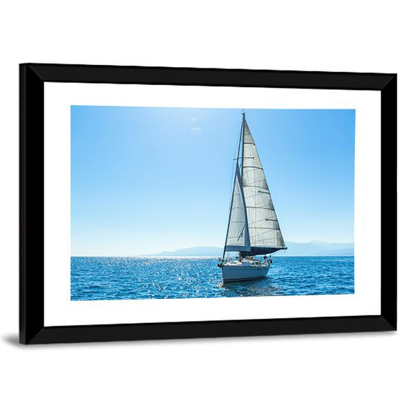 Sailing Ship Yachts With White Sails In The Open Sea Canvas Wall Art-3 Horizontal-Gallery Wrap-25" x 16"-Tiaracle