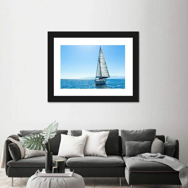 Sailing Ship Yachts With White Sails In The Open Sea Canvas Wall Art-3 Horizontal-Gallery Wrap-25" x 16"-Tiaracle