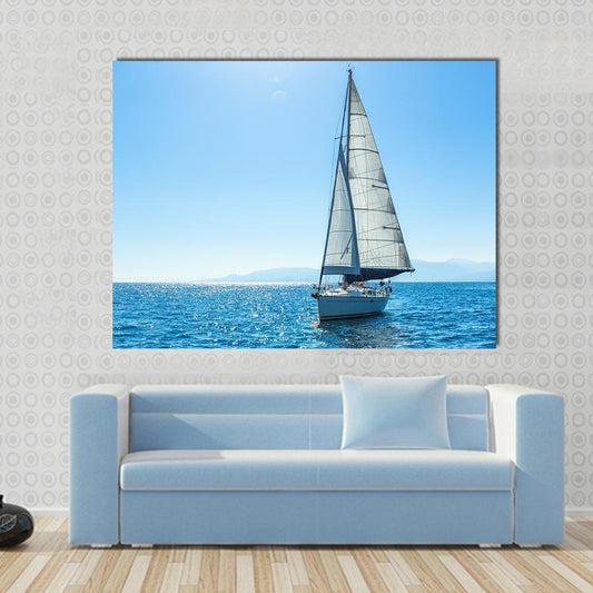 Sailing Ship Yachts With White Sails In The Open Sea Canvas Wall Art-1 Piece-Gallery Wrap-48" x 32"-Tiaracle