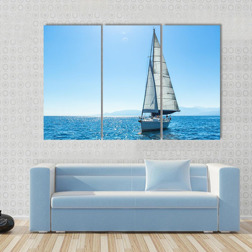 Sailing Ship Yachts With White Sails In The Open Sea Canvas Wall Art-3 Horizontal-Gallery Wrap-37" x 24"-Tiaracle