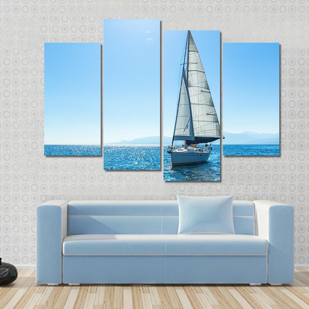 Sailing Ship Yachts With White Sails In The Open Sea Canvas Wall Art-4 Pop-Gallery Wrap-50" x 32"-Tiaracle