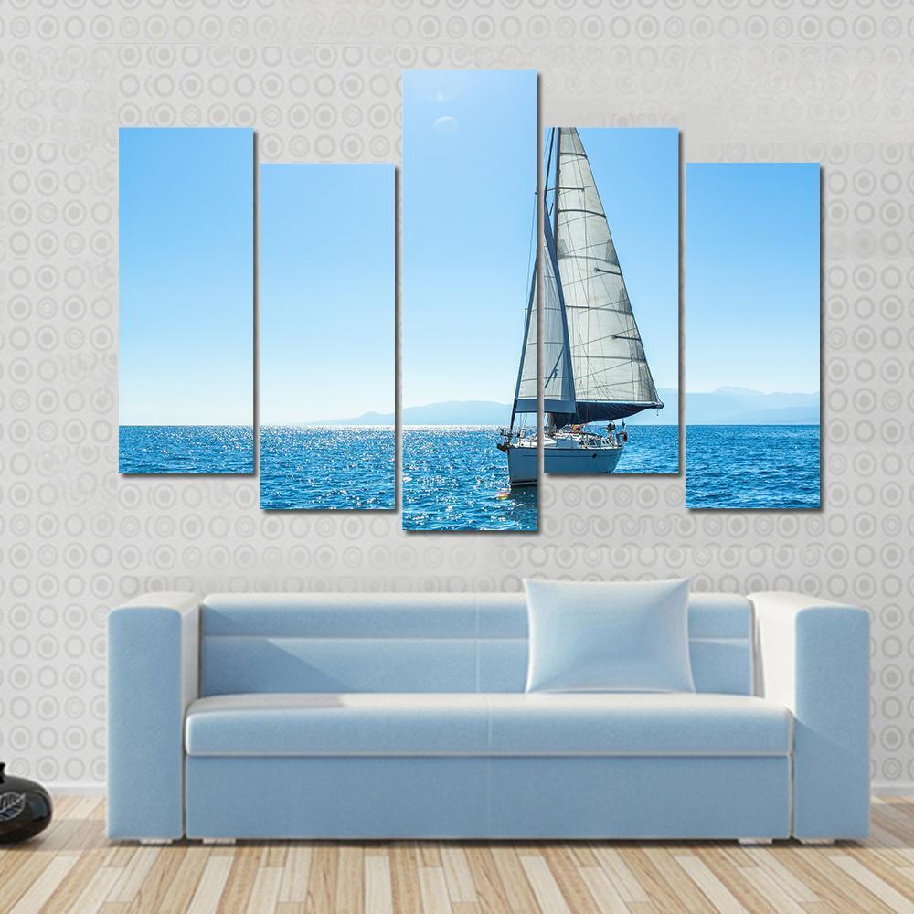 Sailing Ship Yachts With White Sails In The Open Sea Canvas Wall Art-5 Pop-Gallery Wrap-47" x 32"-Tiaracle