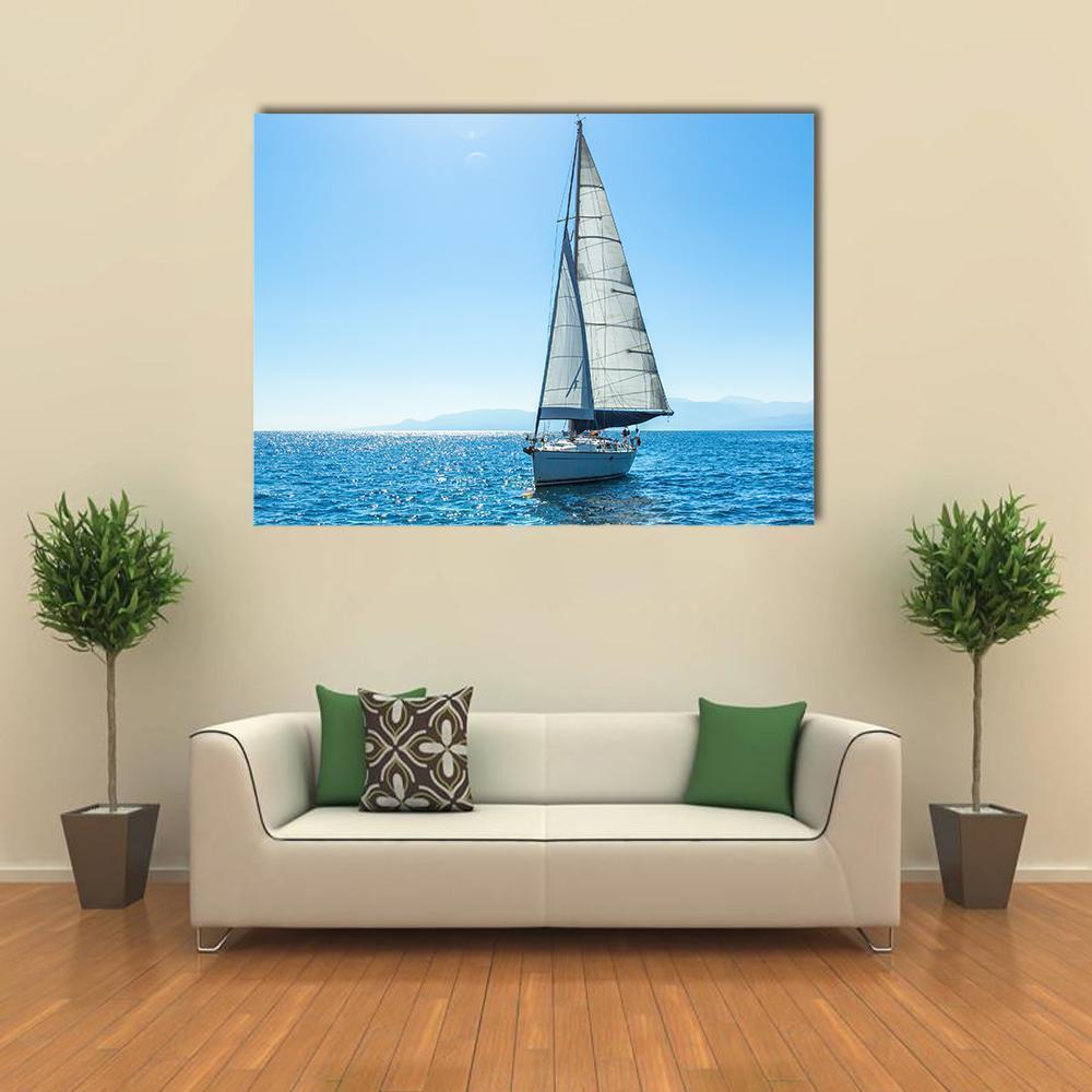 Sailing Ship Yachts With White Sails Canvas Wall Art-1 Piece-Gallery Wrap-48" x 32"-Tiaracle