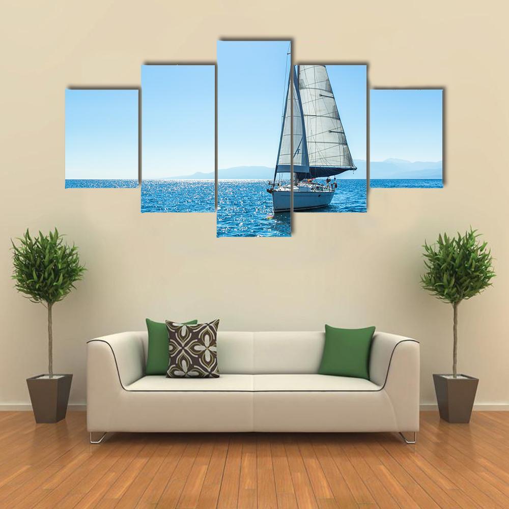 Sailing Ship Yachts With White Sails Canvas Wall Art-5 Star-Gallery Wrap-62" x 32"-Tiaracle