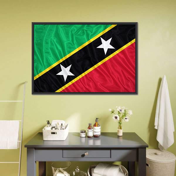 Saint Kitts & Nevis Flag Canvas Wall Art-1 Piece-Floating Frame-24" x 16"-Tiaracle