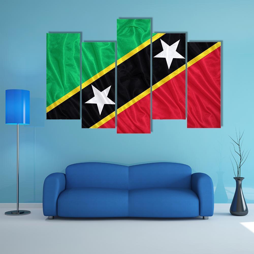Saint Kitts & Nevis Flag Canvas Wall Art-5 Pop-Gallery Wrap-47" x 32"-Tiaracle