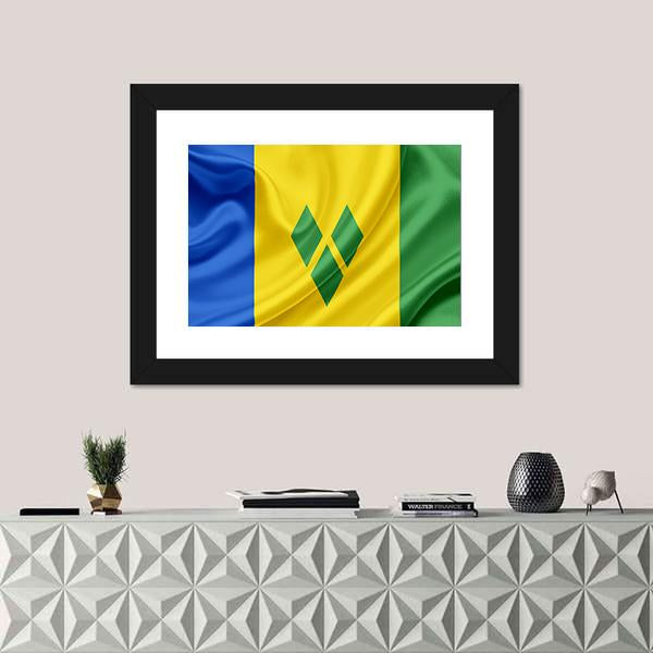 Saint Vincent And Grenadines Waving Flag Canvas Wall Art-1 Piece-Framed Print-20" x 16"-Tiaracle