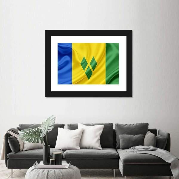 Saint Vincent And Grenadines Waving Flag Canvas Wall Art-3 Horizontal-Gallery Wrap-25" x 16"-Tiaracle
