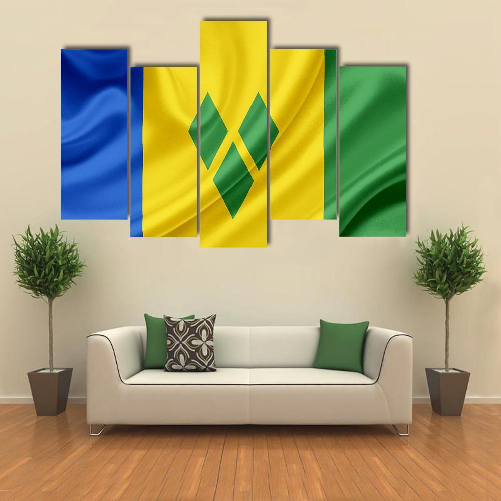 Saint Vincent And Grenadines Waving Flag Canvas Wall Art-5 Pop-Gallery Wrap-47" x 32"-Tiaracle